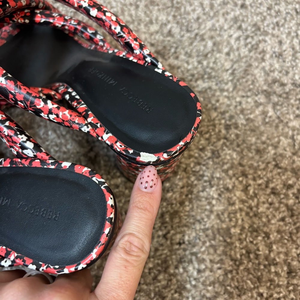 Rebecca Minkoff Amandine Heel in Red Floral‎ Print Chunky Heel Slip-on Size 9 - Picture 4 of 6